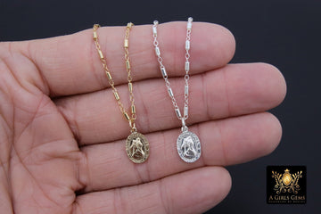 St. Christopher Necklace, 14 K Gold Filled Medallion Satellite Tube Beaded Chain Choker, Traveler's Protection